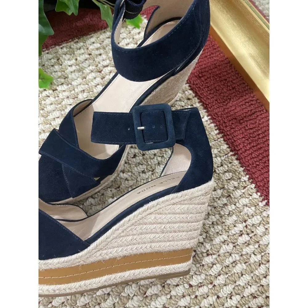 PELLE MODA Rowel Espadrille Wedge Sandal in Blue, 9.5